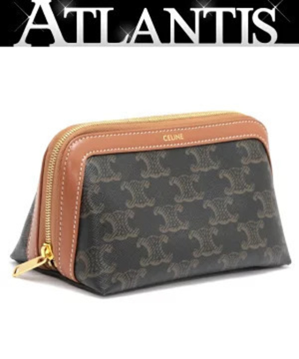 Celine Triomphe Cosmetic Pouch Clutch Leather